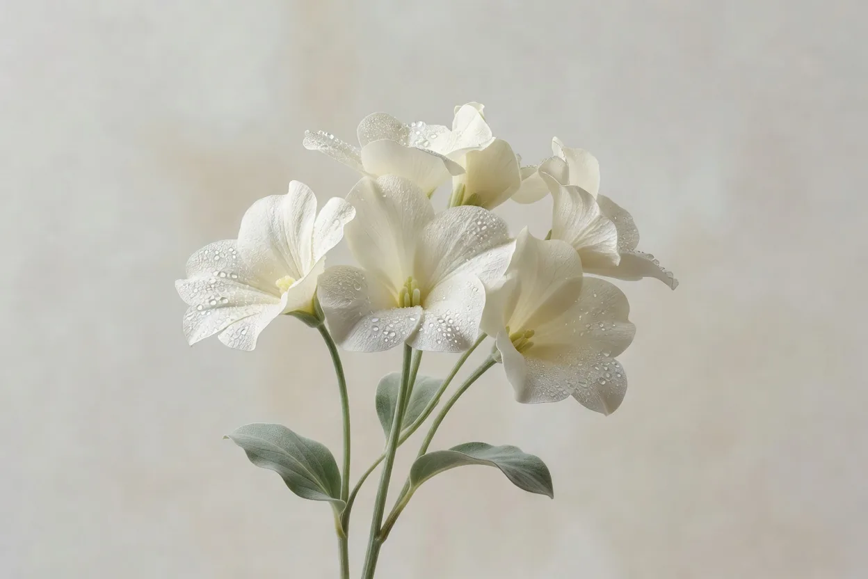 象牙色の花びらと朝露